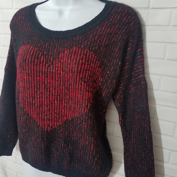 Fuzzy Red and Black Heart Sweater - Picture 2 of 5